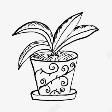 盆栽手绘素描图标图标