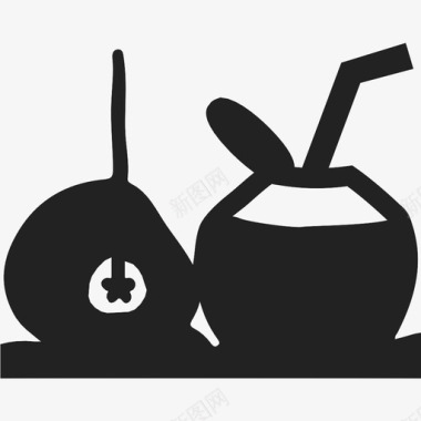椰子饮料水果稻草图标图标