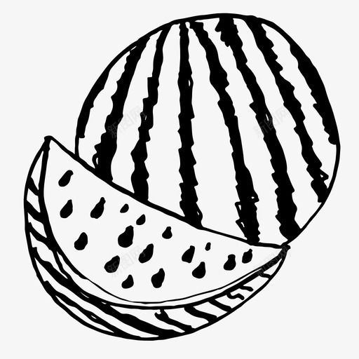 西瓜浆果食物图标svg_新图网 https://ixintu.com 夏天 水果 浆果 素描图标 西瓜 食物 黑白西瓜