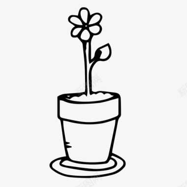 盆栽雏菊涂鸦花图标图标