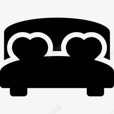 圣瓦伦丁带心垫的双人床图标图标
