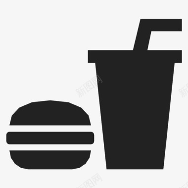 饮料和稻草汉堡杯子图标图标