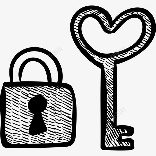 心形钥匙和挂锁情人节礼物套装图标svg_新图网 https://ixintu.com 心形钥匙和挂锁 情人节礼物套装