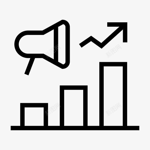 市场营销条形图数据分析图标svg_新图网 https://ixintu.com 业务细线图标集 市场营销 扩音器 数据分析 条形图 统计