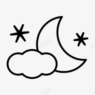 多云的夜晚月亮天气图标图标