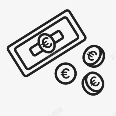 纸币和硬币现金欧元图标图标