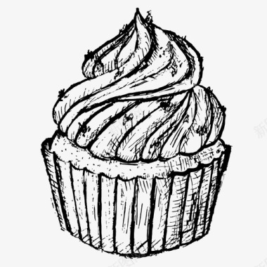 纸杯蛋糕手绘素描图标图标