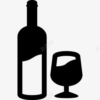 一瓶和一杯葡萄酒食物意大利套装图标图标