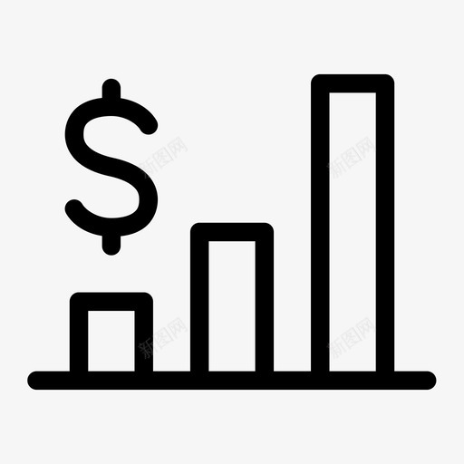 条形图美元分析基金图标svg_新图网 https://ixintu.com 业务元素 分析 图表 基金 条形图美元