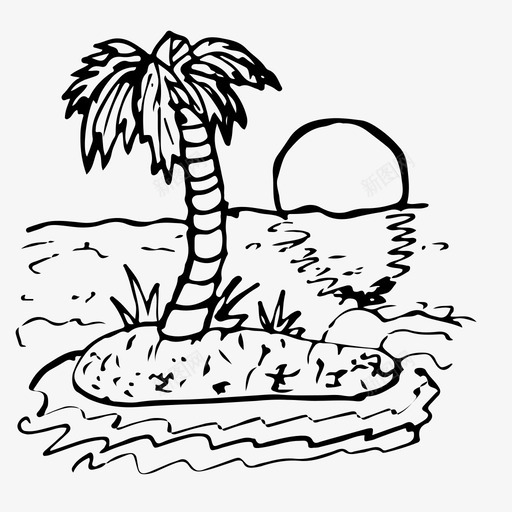 岛屿海洋棕榈树图标svg_新图网 https://ixintu.com 大海 太阳 岛屿 手绘 棕榈树 海洋