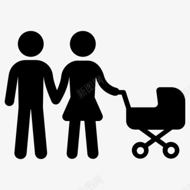 父母和婴儿推车婴儿推车家庭图标图标