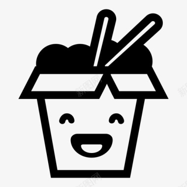 快乐的中国外卖盒子筷子图标图标