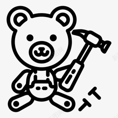 泰迪熊建筑商玩具图标图标