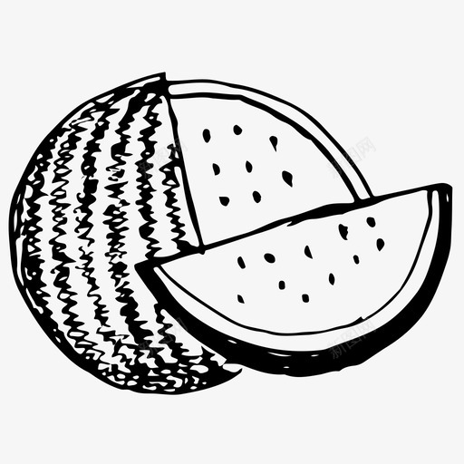 西瓜食品水果图标svg_新图网 https://ixintu.com 手绘 水果 素描 西瓜 食品 黑白西瓜