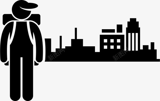 城市背包客背包旅行大都会图标图标