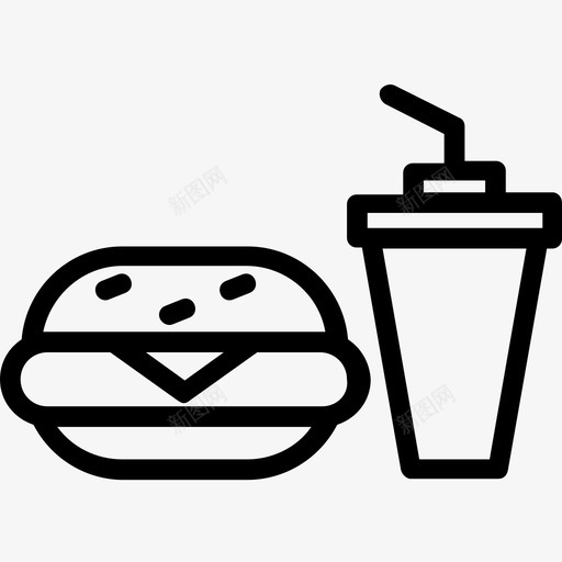 汉堡和饮料芝士汉堡快餐图标svg_新图网 https://ixintu.com 加工食品 垃圾食品 快餐 快餐线图标 汉堡和饮料 芝士汉堡