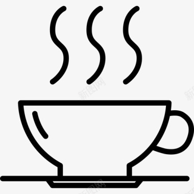 热咖啡杯和盘子饮料和食物边界颜色图标图标