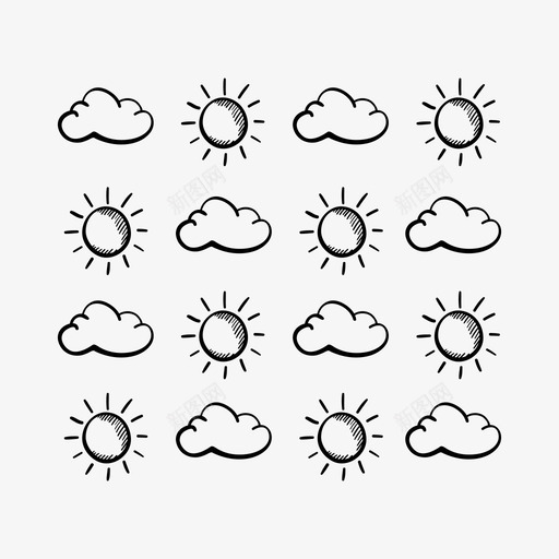 晴天和多云模式天气手绘天气图标svg_新图网 https://ixintu.com 天气 手绘天气 晴天和多云模式