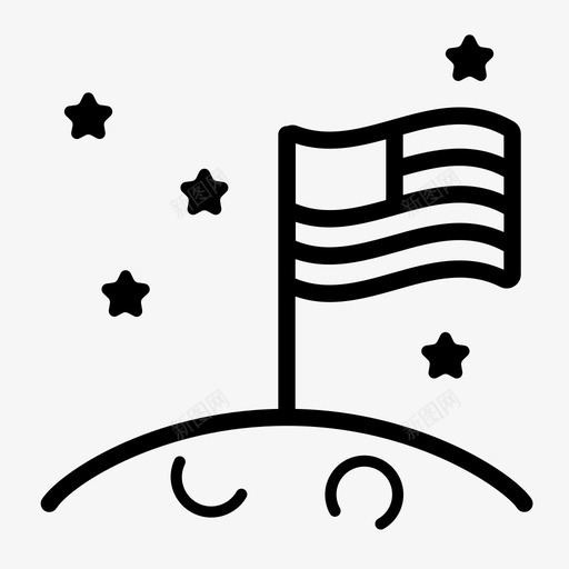 月亮上的旗帜太空星星图标svg_新图网 https://ixintu.com 太空 星星 月亮上的旗帜