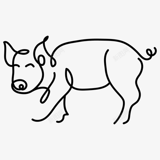 猪动物手绘图标svg_新图网 https://ixintu.com 动物 动物画 单线 手绘 猪