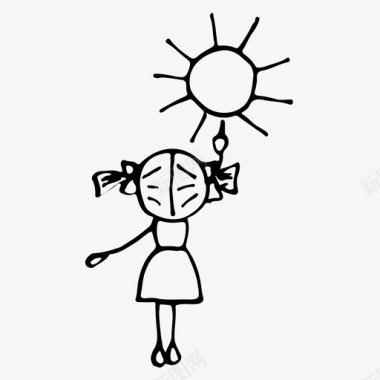 女孩和太阳孩子人类图标图标