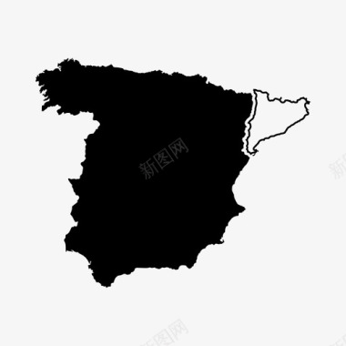 西班牙和加泰罗尼亚地图巴塞罗那独立图标图标