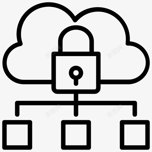 云安全云计算云锁图标svg_新图网 https://ixintu.com 云保护 云安全 云计算 云锁 数据隐私 项目管理线图标