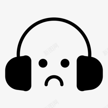 悲伤的人类耳机表情符号音乐图标图标