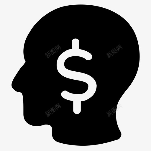 男子侧脸轮廓，覆盖美元符号svg_新图网 https://ixintu.com 男子侧脸轮廓，覆盖美元符号 human-head-with-dollar-sign
