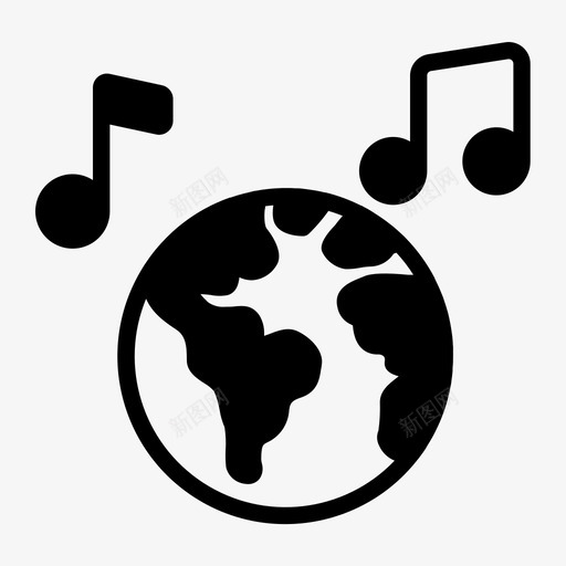 世界音乐笔记地球仪音乐笔记图标svg_新图网 https://ixintu.com 世界音乐笔记 地球仪 用户界面 网络图标 音乐和声音 音乐笔记