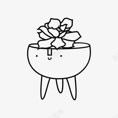 多汁玫瑰室内植物花盆图标图标
