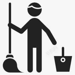 拿拖把的清洁工清洁工扫帚水桶图标高清图片