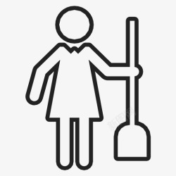 清洁地面的女仆人清洁服务活动扫帚图标高清图片