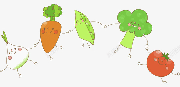 牵手的蔬菜png免抠素材_新图网 https://ixintu.com 卡通 可爱跌 手牵手 手绘 无污染 维生素 蔬菜