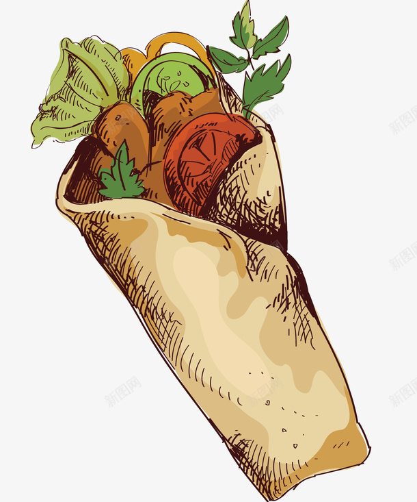 蔬菜水果卷矢量图ai免抠素材_新图网 https://ixintu.com 红色的水果 绿色的食物 蔬菜 食品 食物 黄色的面饼 矢量图
