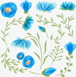 手绘蓝色花朵矢量图素材