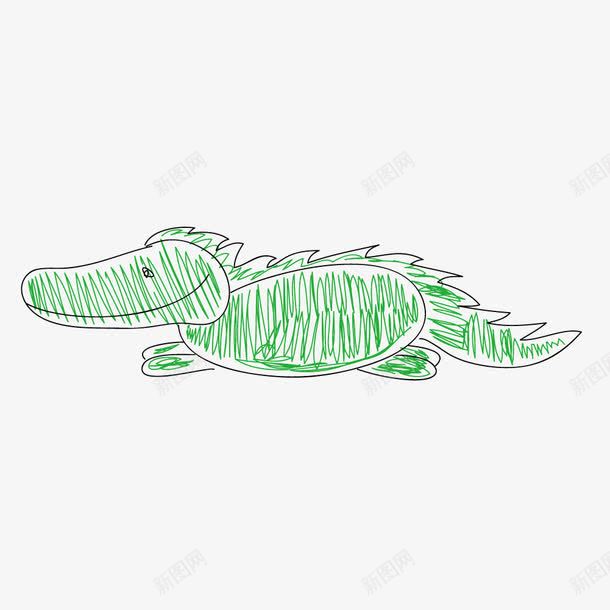 手绘勾画绿色鳄鱼png免抠素材_新图网 https://ixintu.com 手绘 绿色 鳄鱼