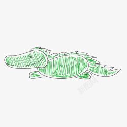 手绘勾画绿色鳄鱼素材