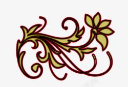 手绘棕色复古花纹装饰素材