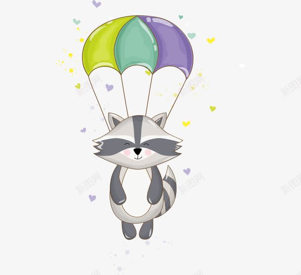 卡通手绘可爱降落伞浣熊png免抠素材_新图网 https://ixintu.com 卡通的动物 可爱的浣熊 手绘的浣熊 降落伞的浣熊