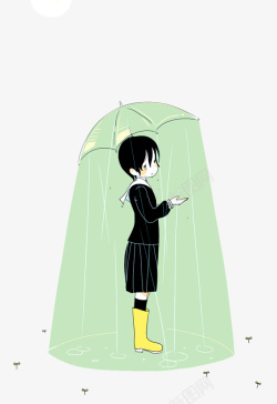 打伞的黑衣服女孩素材