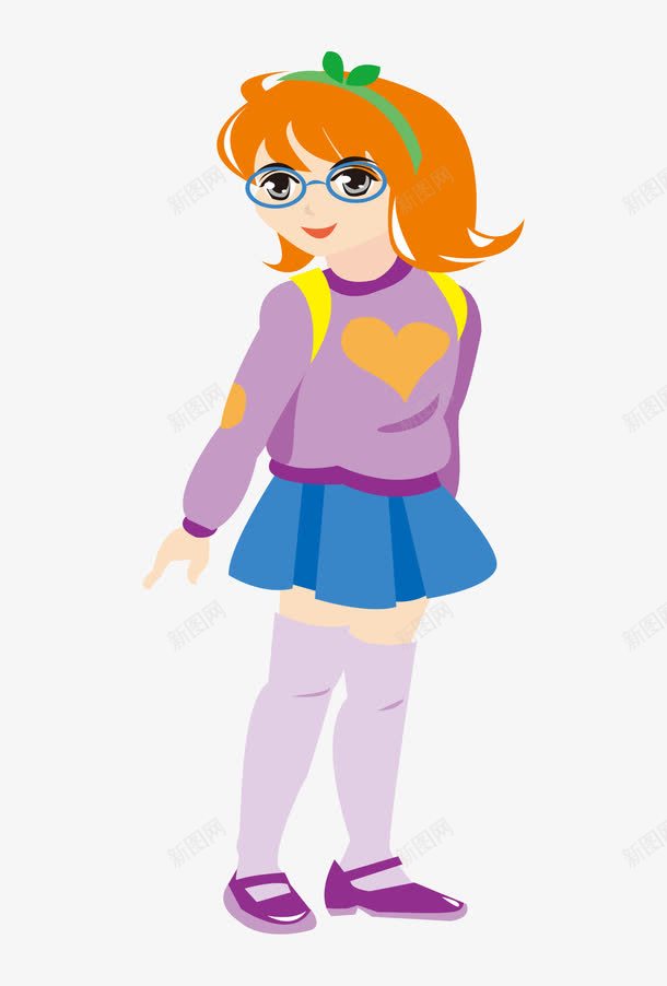 卡通手绘戴眼镜可爱小女孩png免抠素材_新图网 https://ixintu.com 可爱的小女孩 戴眼镜的女孩 手绘的女孩