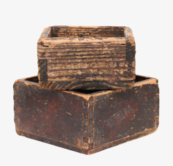 棕色斑驳带划痕无盖的复古木盒实素材