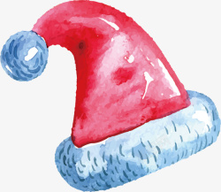 水彩手绘红色圣诞帽矢量图素材