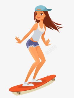 美女玩滑板素材