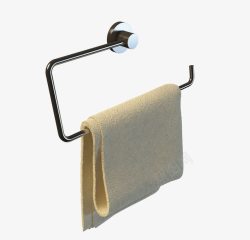 米色浴巾U形铁质墙上浴巾架高清图片