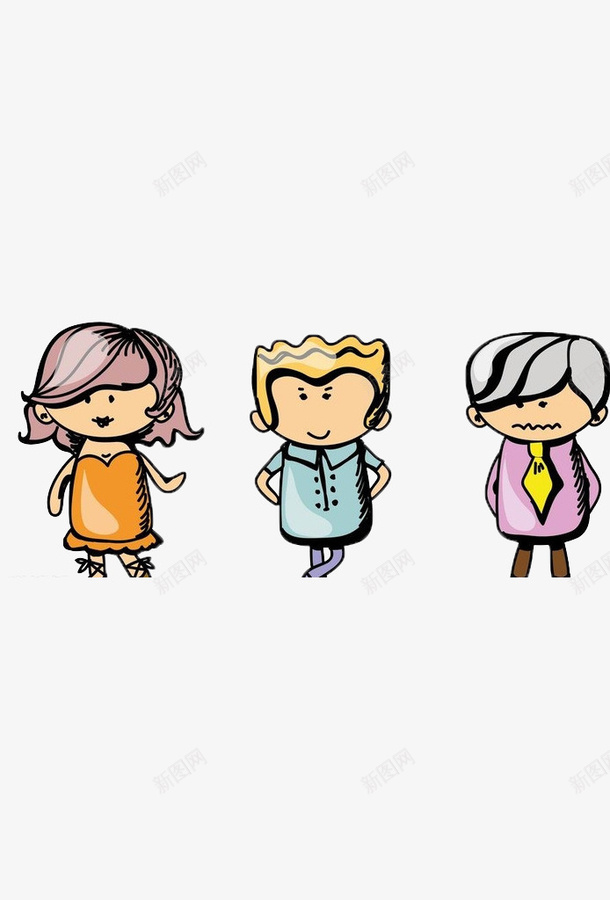 穿着不同衣服的三个卡通男孩女孩png免抠素材_新图网 https://ixintu.com 卡通 女孩 男孩 衣服