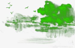 手绘中国风绿色风景素材