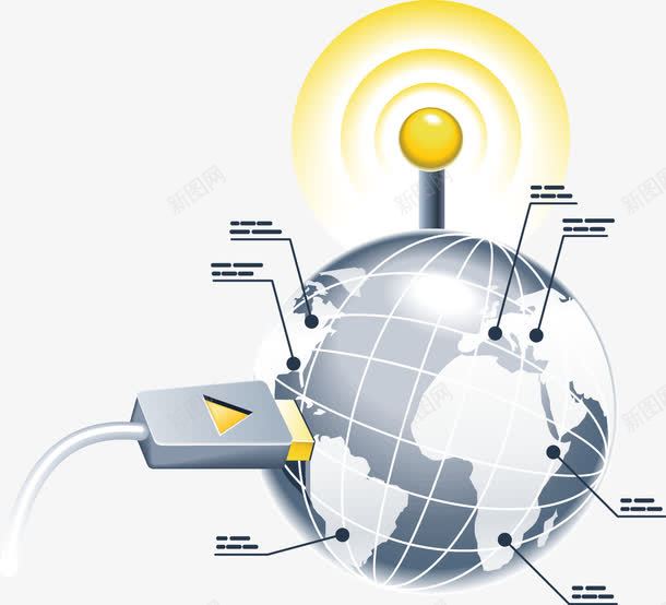地球和数据线png免抠素材_新图网 https://ixintu.com 地球 数据线 矢量装饰 科技 装饰