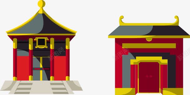 中国传统建筑png免抠素材_新图网 https://ixintu.com 中国建筑 传统建筑 大门 红色 黄色